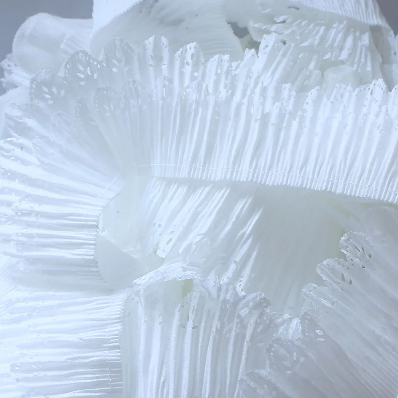 2 YARD DIY 8 cm wide double layer white pleated laser cut out collar cuffs and hem lace accessories | Дом и сад
