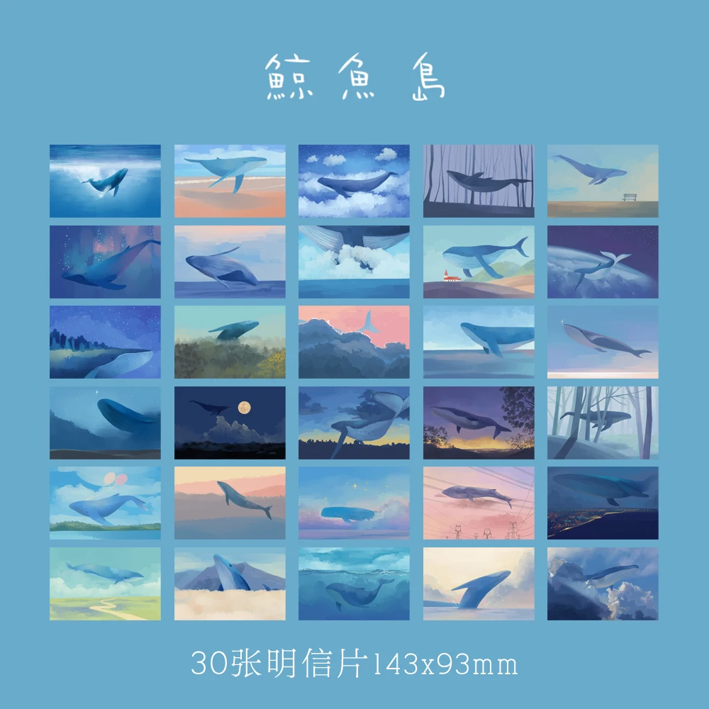 

30 sheets/LOT Blue Ocean Whale Island /Greeting Card/Wish Card/Christmas and New Year gifts