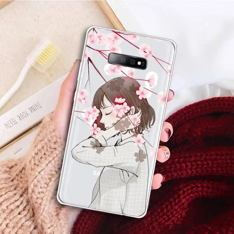 

Cute Bumper Girl petals Phone Case Transparent for samsung A 21s 50 51 71 S 8 9 20 20fe note 10 20 plus ultra