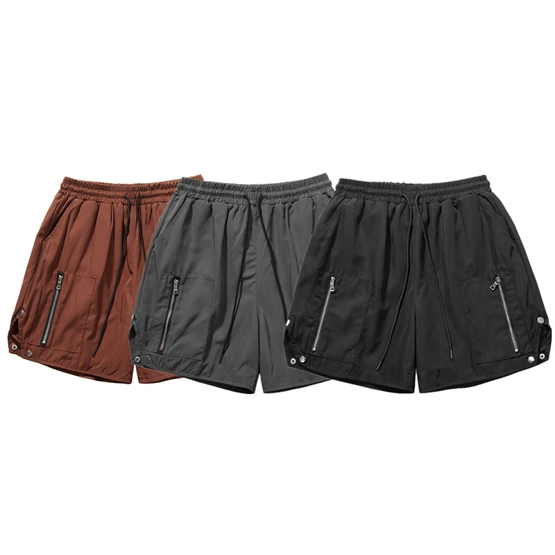 

High Street Heavy Button Zipper Lining Loose Boxer Shorts Summer Fashion Men Women Sweat Shorts Hip Hop Side Zipper Cargo Short