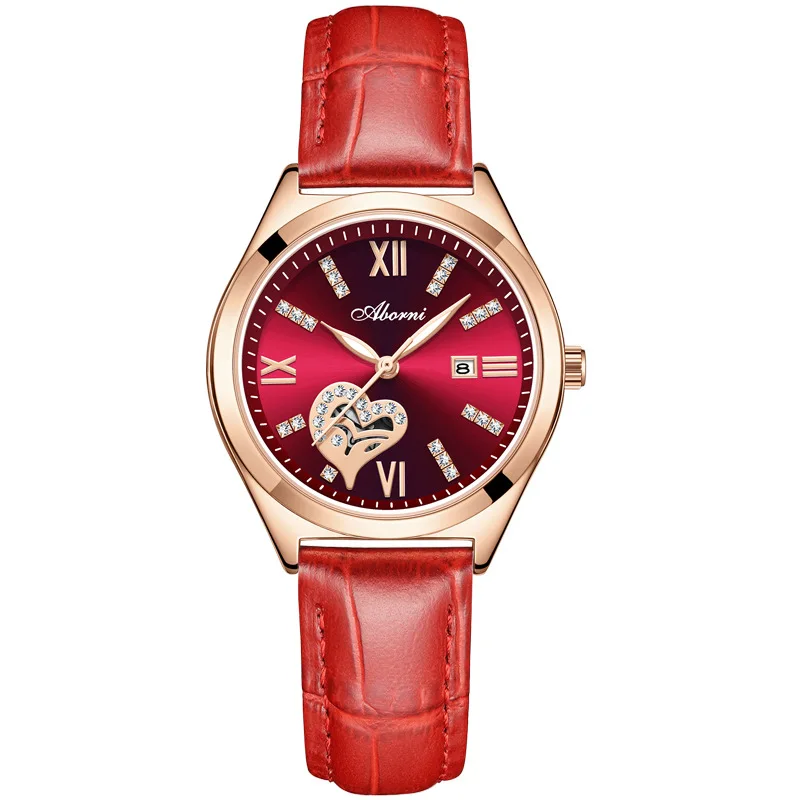 

Women Watches Top Luxury Brand Romantic Heart Hollow Rhinestone Dial Leather Clock Ladies Elegant Dress Quartz Wristwatches