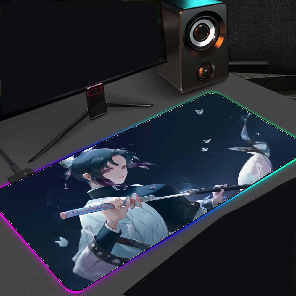 

Demon Slayer Mouse pad Rgb keyboard pad gamer accessories anime kawaii Led computer Mausepad XXL Desk Mat Hand Rest