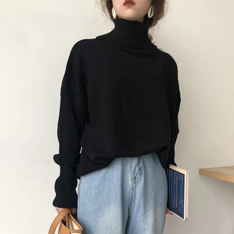 BGTEEVER базовый Женский вязаный пуловер с высоким воротом зимний плотный Свободный