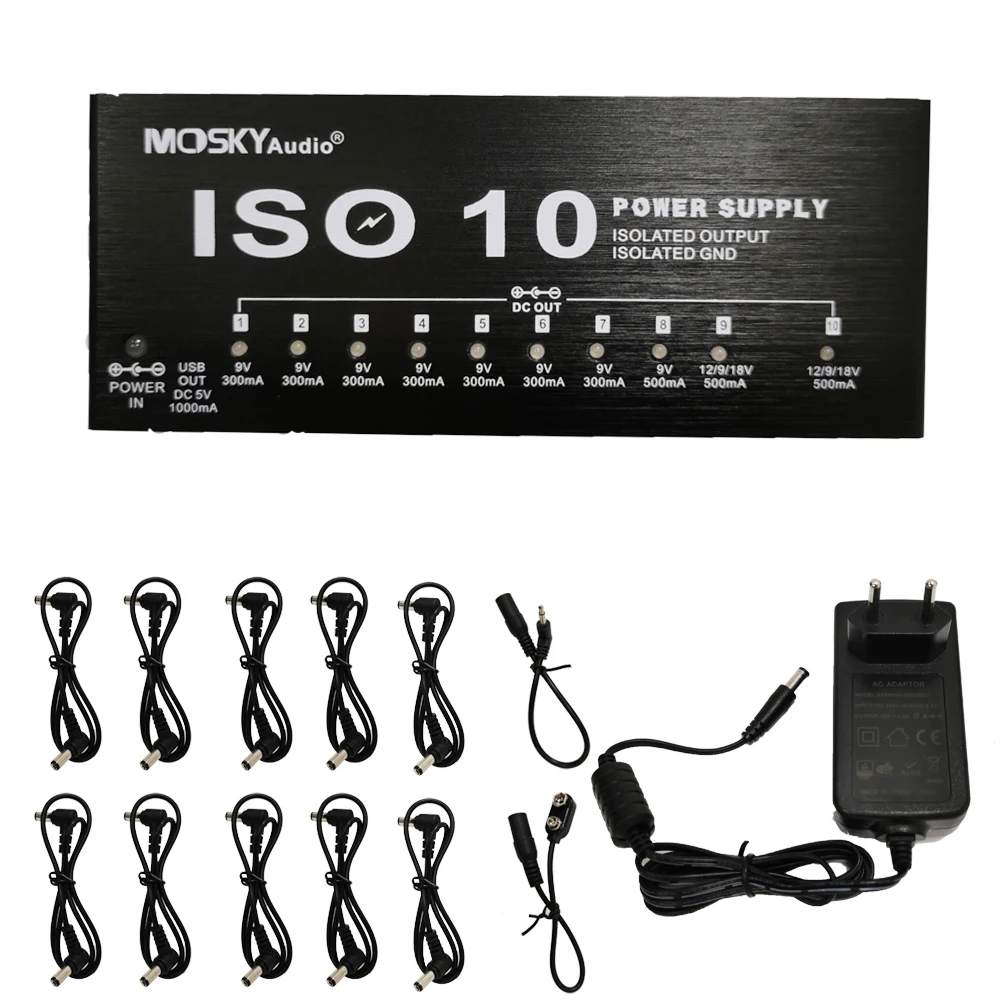 MOSKY ISO 10 гитарный эффект педаль питания изолированных DC выход s & One 5V USB для 9V 12V 18V