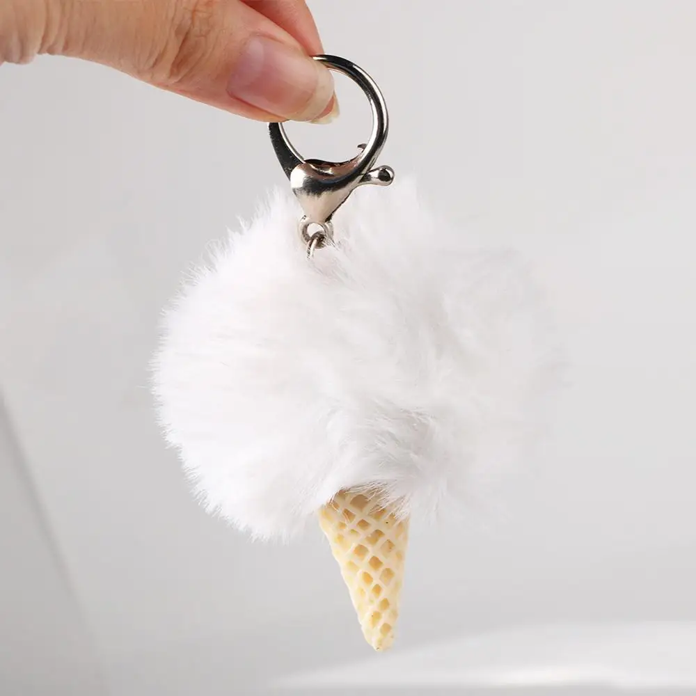 Модный брелок для ключей с меховым шариком в виде мороженого пушистый акриловый