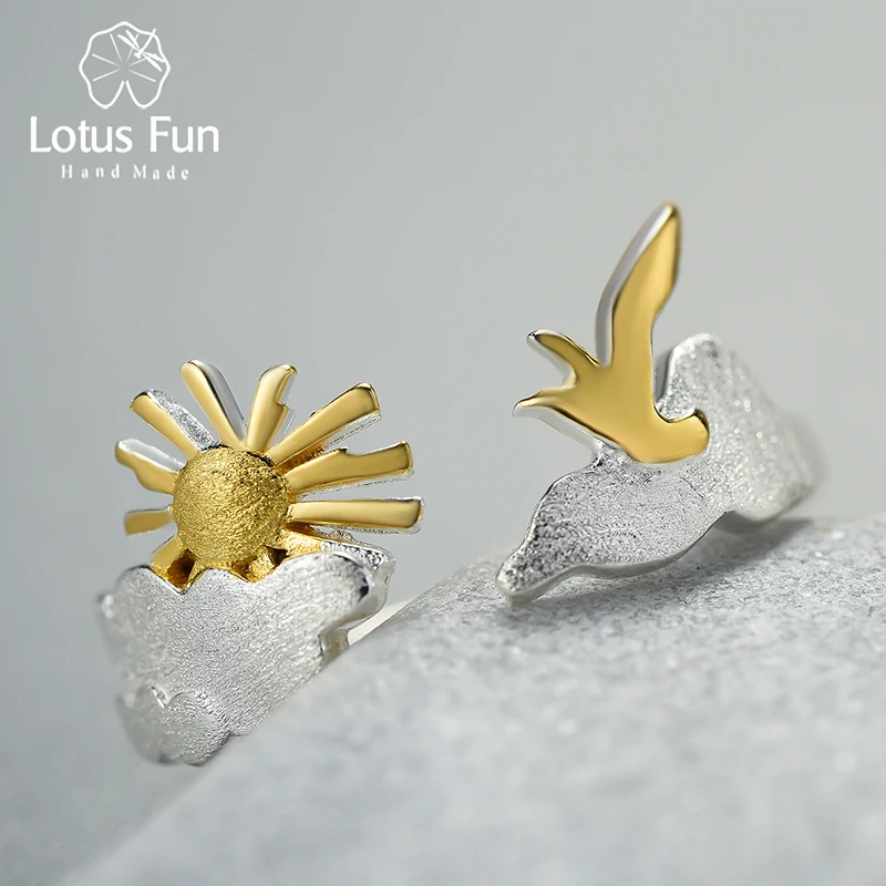 

Lotus Fun Real 925 Sterling Silver The Very Sunrise Moment Bird Luxury Adjustable Rings for Women Original Engagement Jewelry