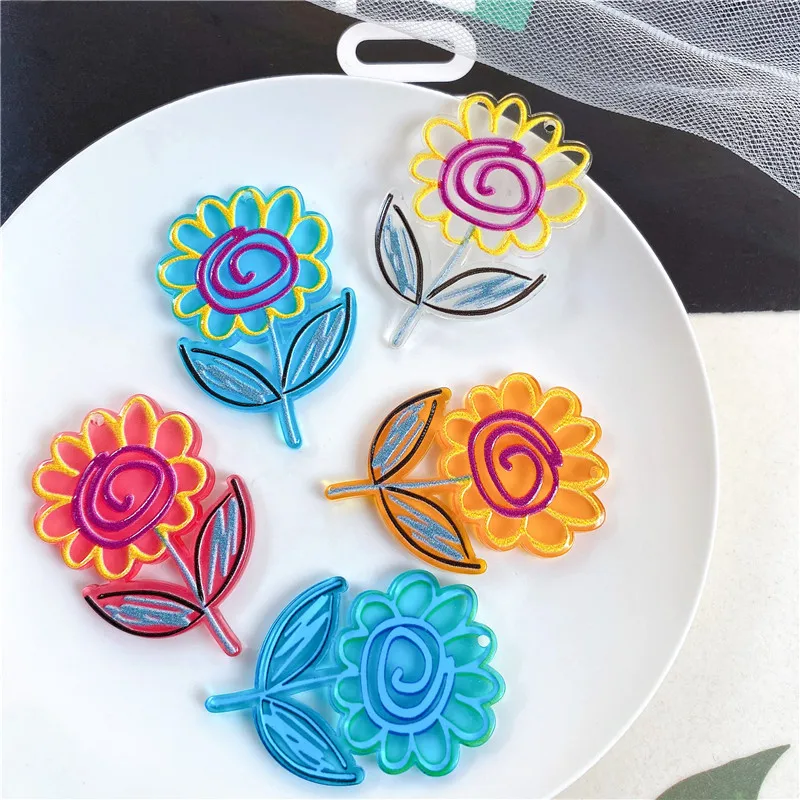 Летний стиль 40 шт./лот рельефный эффект узор Мультяшные Цветы Форма Акриловая