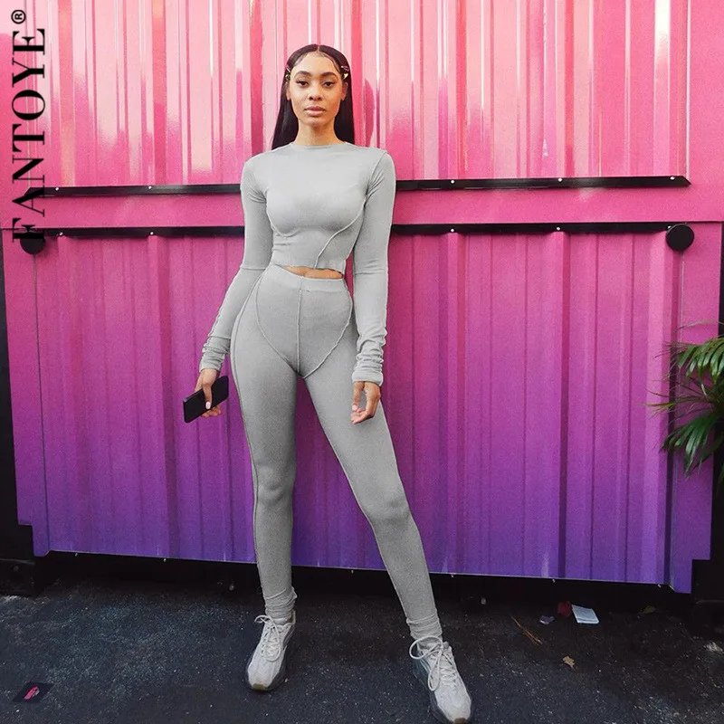 Женский комплект с круглым вырезом FANTOYE повседневный укороченный топ длинными