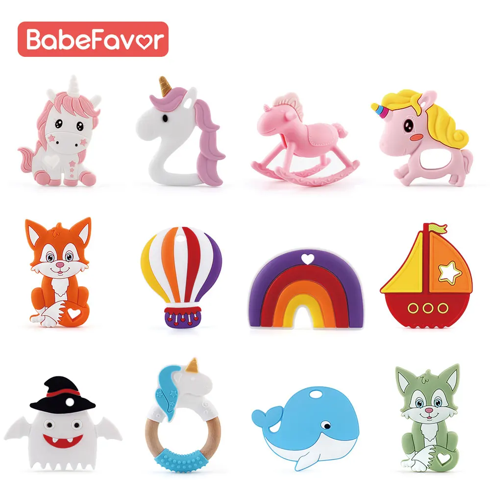 

1pc Cartoon Baby Teether Silicone Food Grade Unicorn Rainbow Baby Teething Product DIY Pacifier Chain BPA Free Rodent Teethers