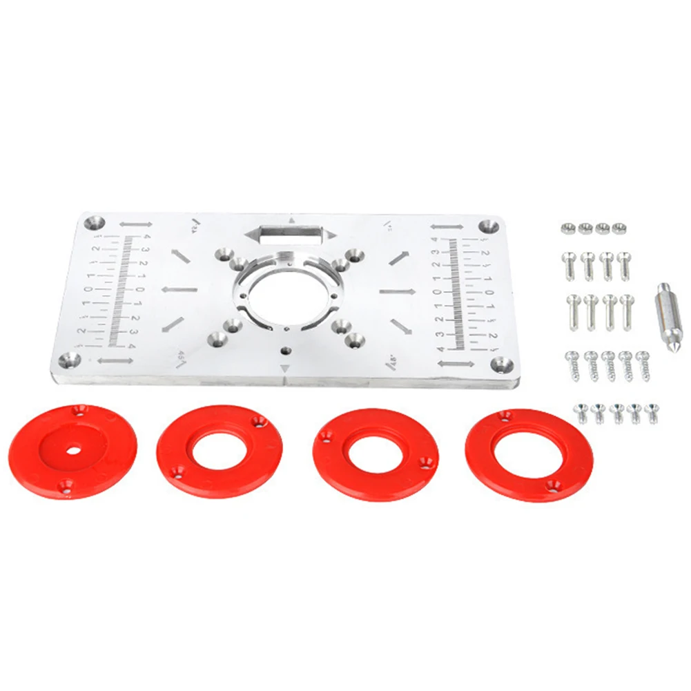 

Benches Router Trimmer Table Insert Plate Aluminum Alloy Woodworking Engraving Trimming Machine Flip Board Set with Rings Tools