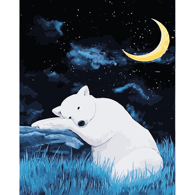 Gift Painting By Adult Number Animation Polar Bear Numbers 40x50 On Canvas Modern Decoration Picture 2020 | Дом и сад