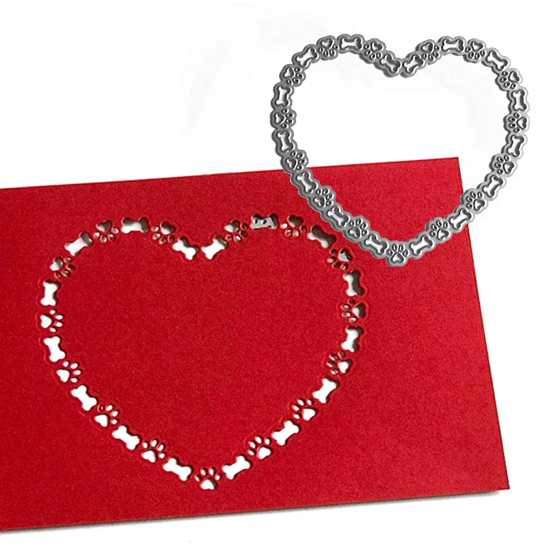 Сердце лапа собаки металлические плашки в рамке Трафаретный Скрапбукинг дюйма