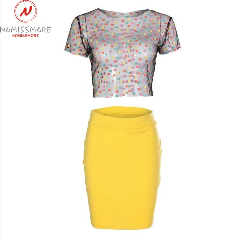 Женский комплект из двух предметов сетчатый лоскутный дизайн прозрачный топ с