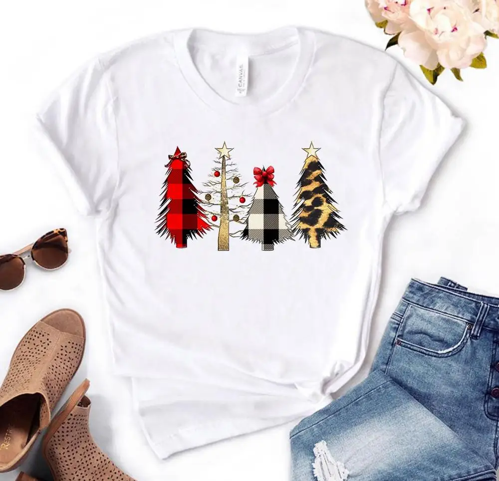 С леопардовым принтом плед Рождественская елка для женщин футболки хлопок