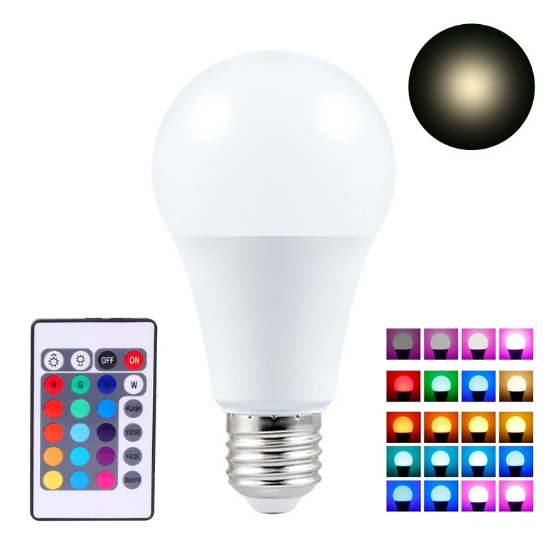 

E27 RGB LED Bulb 5W 10W 15W 16 Color Changeable Lamp Light Bulbs with Remote Control Home Decor 28GF