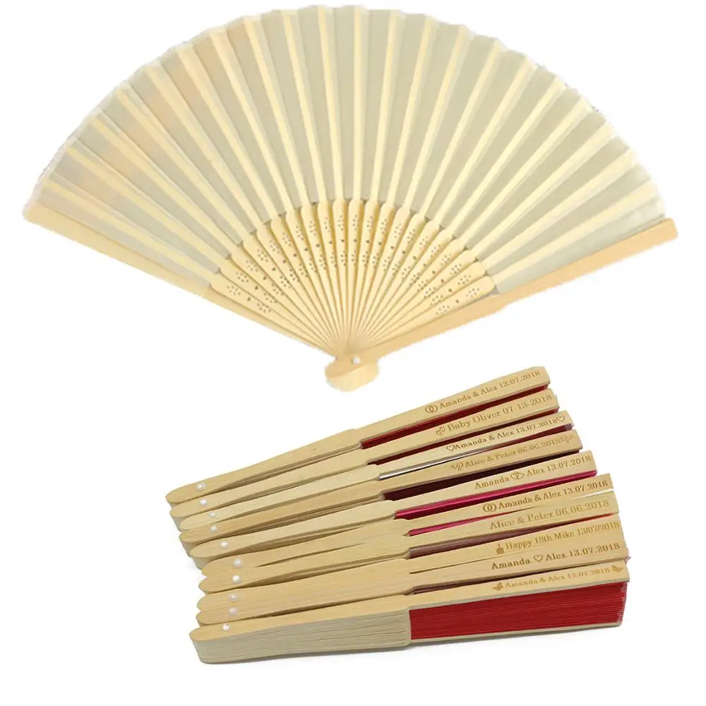 10 шт. персонализированный веер из бамбука и шелка для женщин танцев свадьбы