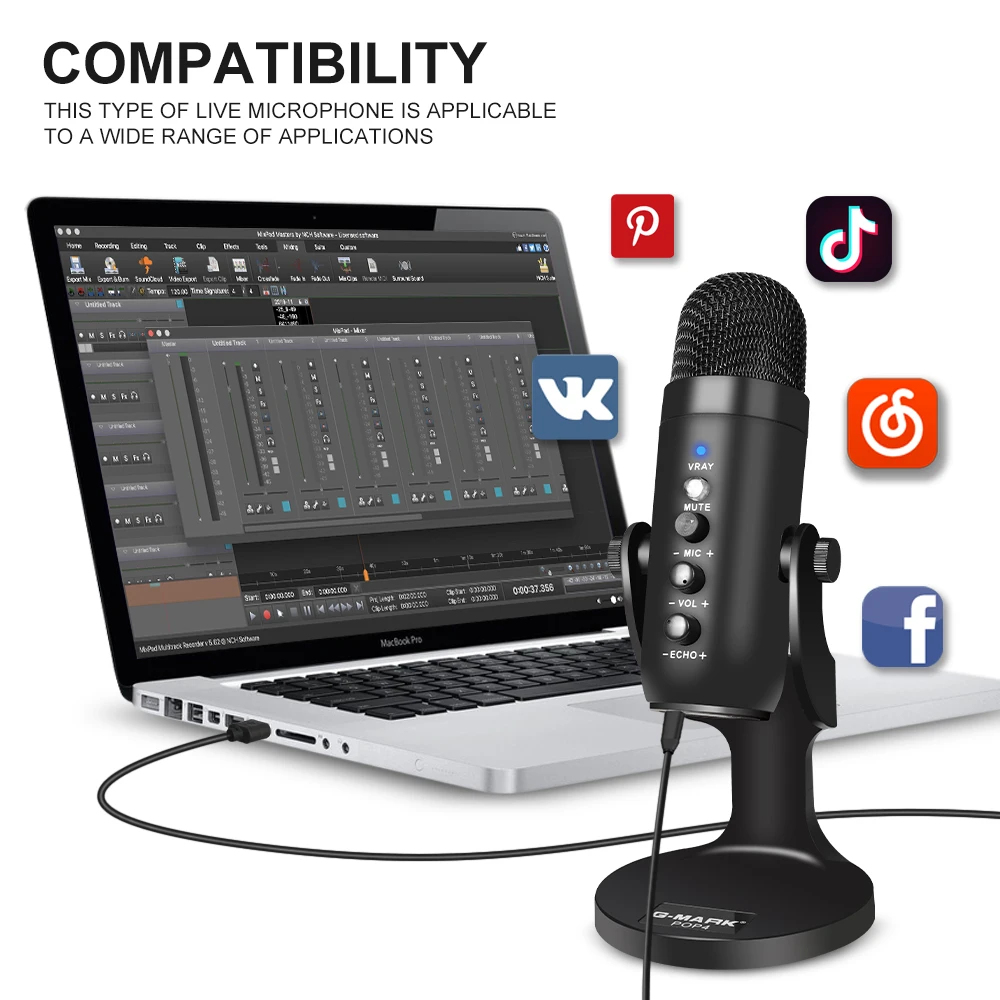 Конденсаторный микрофон G-MARK POP4 USB настольный ASMR эхо мониторинг кардиоидной