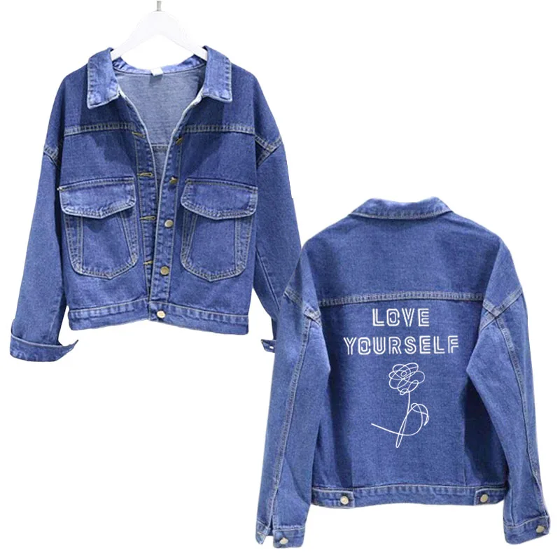 Love yourself синяя джинсовая куртка женская jungkook97 Куртка harajuku kpop bangtan Эстетическая Jimin jin RM Jungkook Jhope Suga V