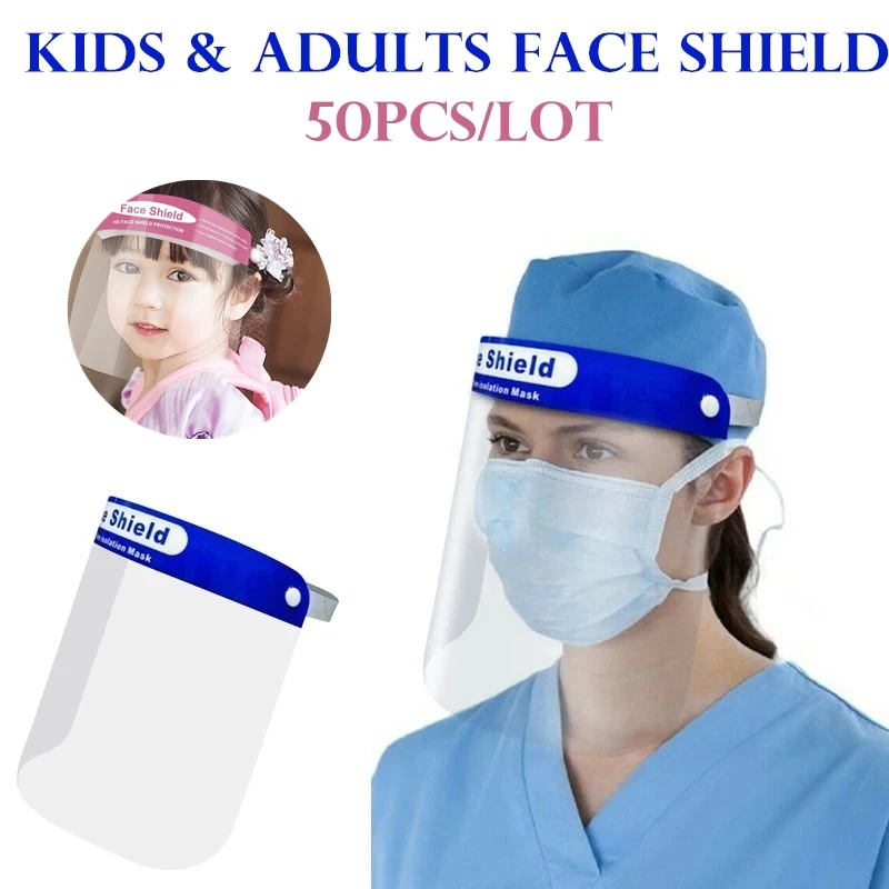 DHL 50PCS Kids Adults Transparent Face Shield Masks Anti Saliva Splash-proof Protect Eye Full Face Mask Cover Protective Visor