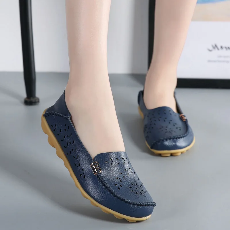 

TOPHQWS Cowhide Leather Women Loafers Casual Spring Summer Flat Shoes Female Slip On Shallow Square Toe Loafers Women Shoes