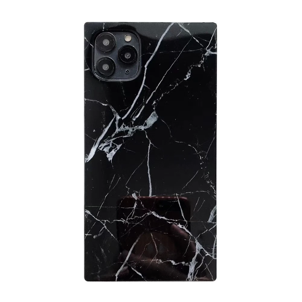 Black Мраморная текстура чехол для телефона для iPhone 11 Pro Max XR XsMax 6 7 8 Plus X модный гранитный камень мягкий IMD квадратный дизайн Fundas - Цвет: Black