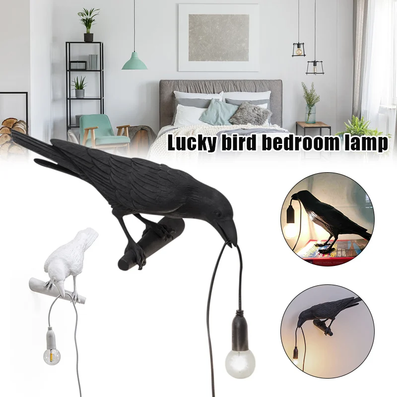 

Birds Table Lamps Bedroom Resin Crow Desk Lamp Bedside Light Wall Sconce HUG-Deals