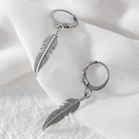 fashion punk feather pendant hoop earrings jewelry men and women gothic statement earrings wholesale