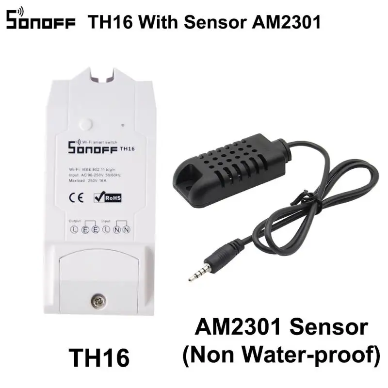 Датчик SONOFF TH16 водонепроницаемый смарт-датчик с Wi-Fi датчиком температуры работает