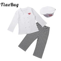 tiaobug baby kids cook chef costume toddlers boys girls halloween party roleplay kitchen uniform cotton shirts pants hat set