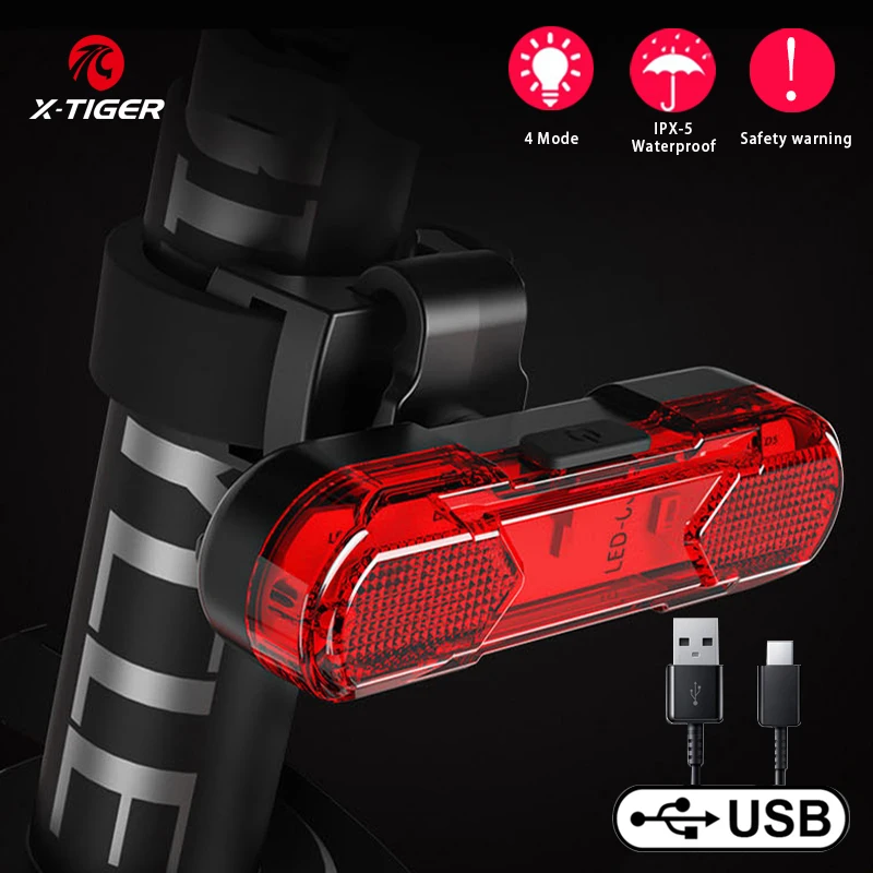 

X-TIGER Bicycle Taillight Waterproof USB Charge LED Bike Rear Light Bicycle Cycling Lights Mountain Safety Bike Warning Light