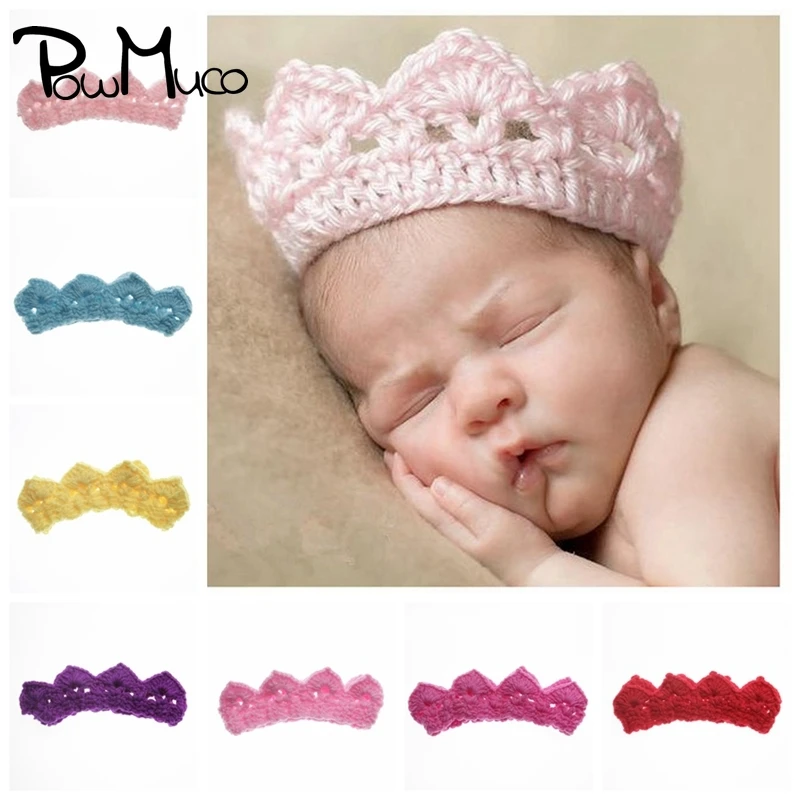 

Powmuco Solid Color Handmade Knitted Wool Hats Fashion Crochet Crown Infant Caps One Hundred Days Baby Photography Headwear