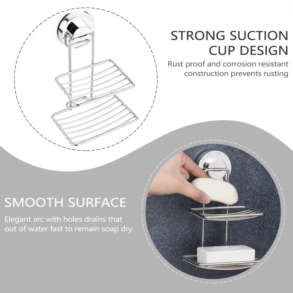 

Powerful Vacuum Suction Cup Soap Dish Stainless Steel Double Layer Soap Holder