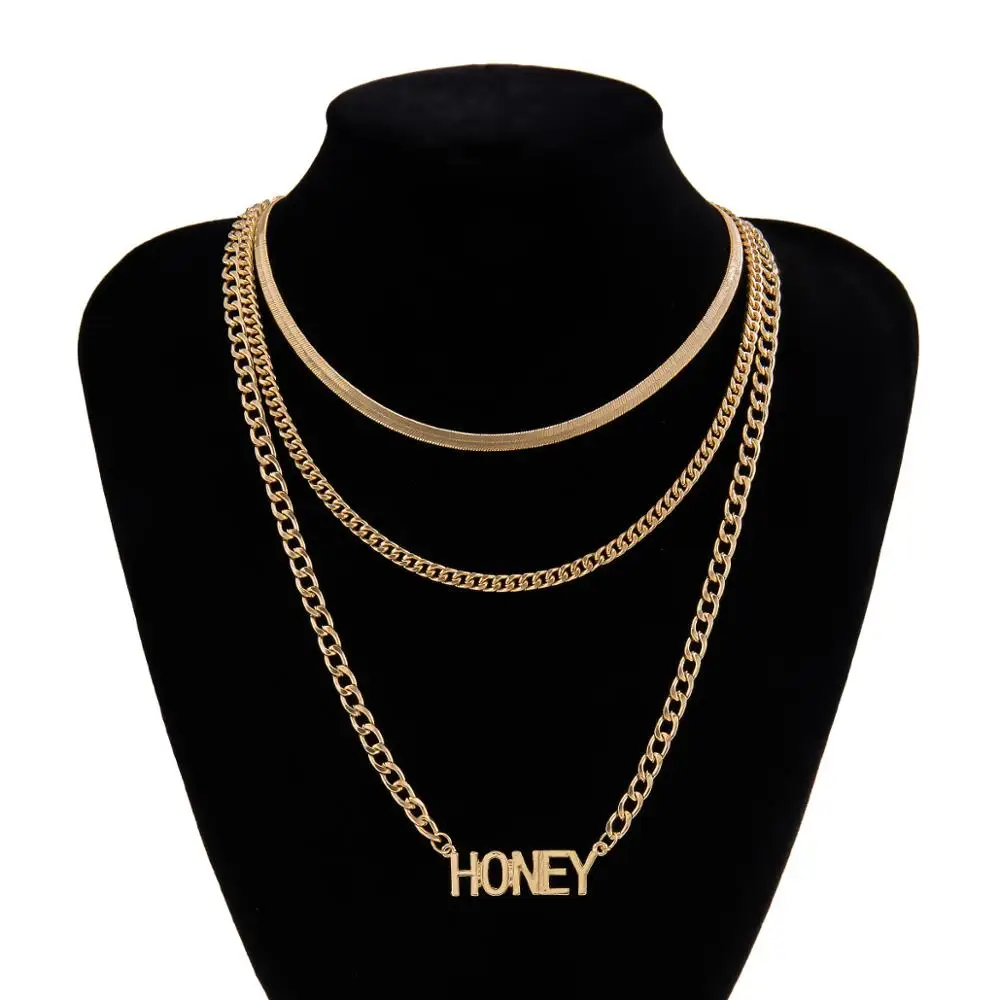 

Goth Snake Chains Choker Necklace for Women Gold Color Chains HONEY Letter Men Pedant Necklace Couples Neck Collars Jewelry