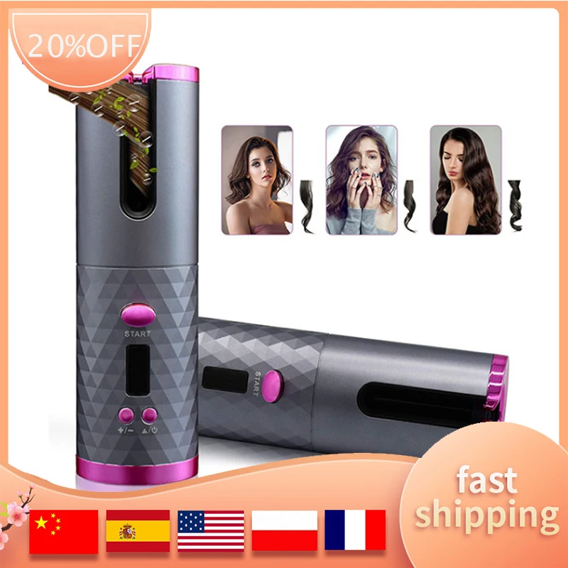 

Cordless Auto Ceramic Rotatinghair Curler With 6 Temps And Timers Portable Rechargeable Curling Wand Auto Shut Off Fast Heating