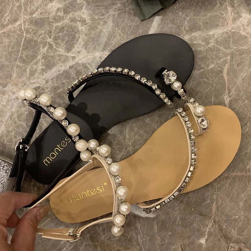

Women Sandals Fashion String Bead Shoes Ladies Slippers Flat With Slides Strap Sandals Outdoor Flip Flops Summer Female Shoes