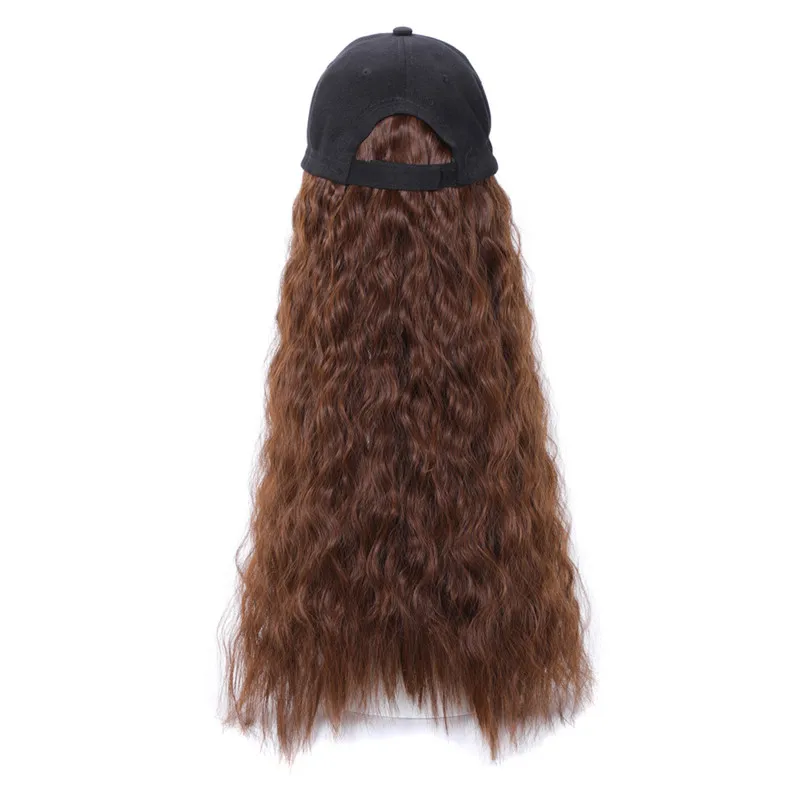 

23 inch Long Black Brown Wavy Curly Wig Synthetic Wig With Baseball Cap For Women Daily Party Use Nature Looking