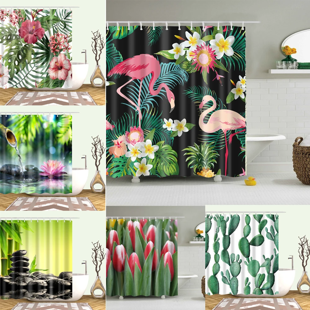 

Tropical Plants Flowers Shower Curtains Printed Bathroom Shower Curtain Waterproof Bath Curtain Bath Screen Home Decoration