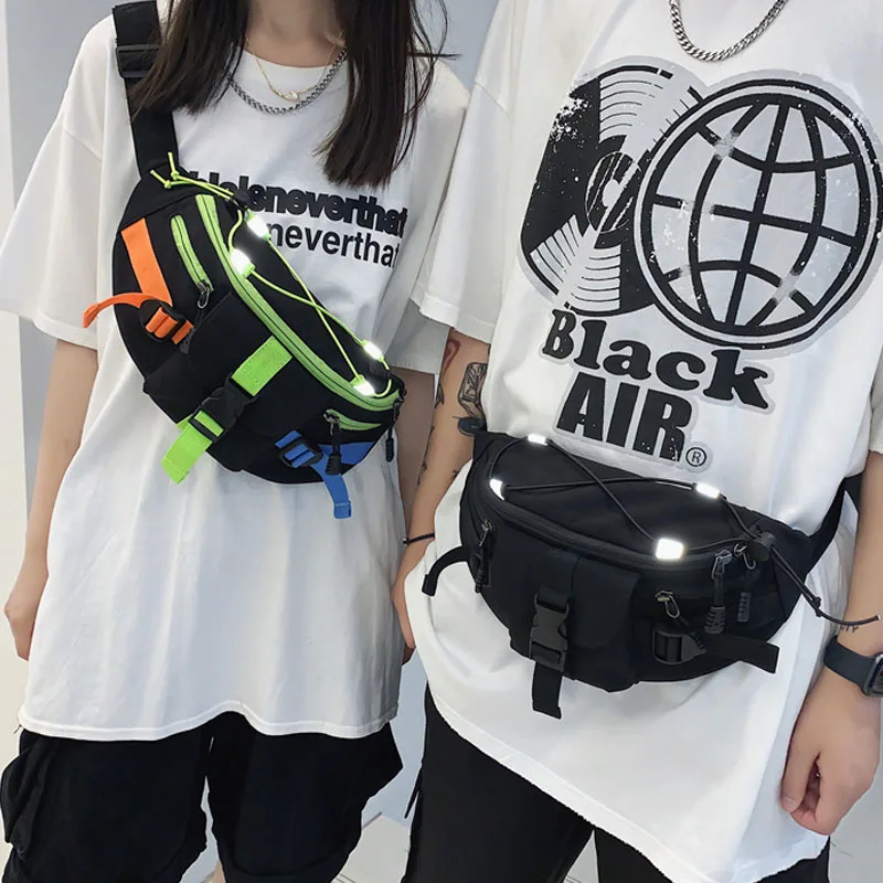 

Светоотражающая поясная сумка в стиле хип-хоп, уличные поясные сумки, функциональная Нейлоновая Сумочка для телефона и кошелек, нагрудная с...