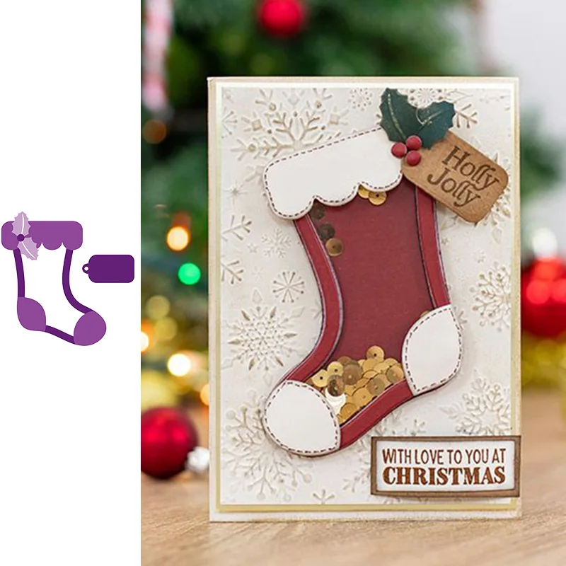 

Christmas Stocking Festive Shaker Card Metal Cutting Dies for Scrapbooking and Card Making Craft 2019 New die cuts