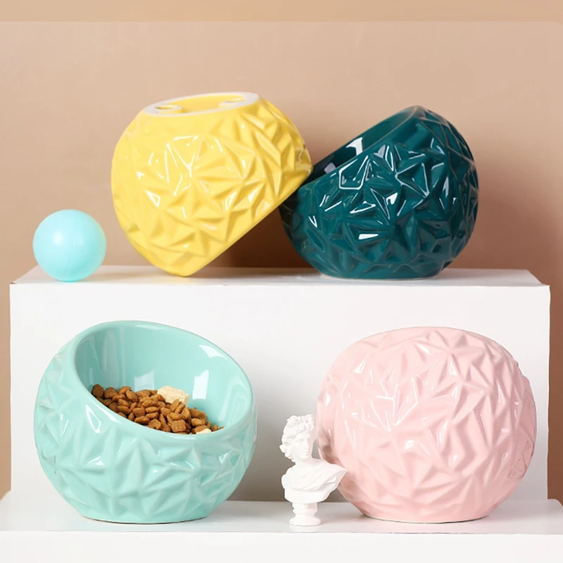 

Лидер продаж 2021, керамическая круглая миска для домашних питомцев, миска для кошек, керамическая наклонная Нескользящая миска для кормлени...