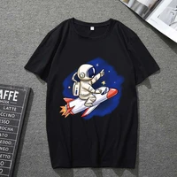t shirt men and women personality black short sleeved cartoon rocket astronaut print top harajuku commuter breathable top