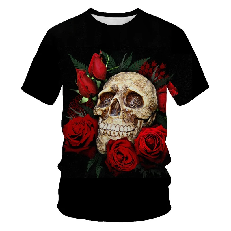 

Hot sale summer new funny scary skull 3D printing men's T-shirt personality couple plus size T-shirt cool parent-child T-shirt