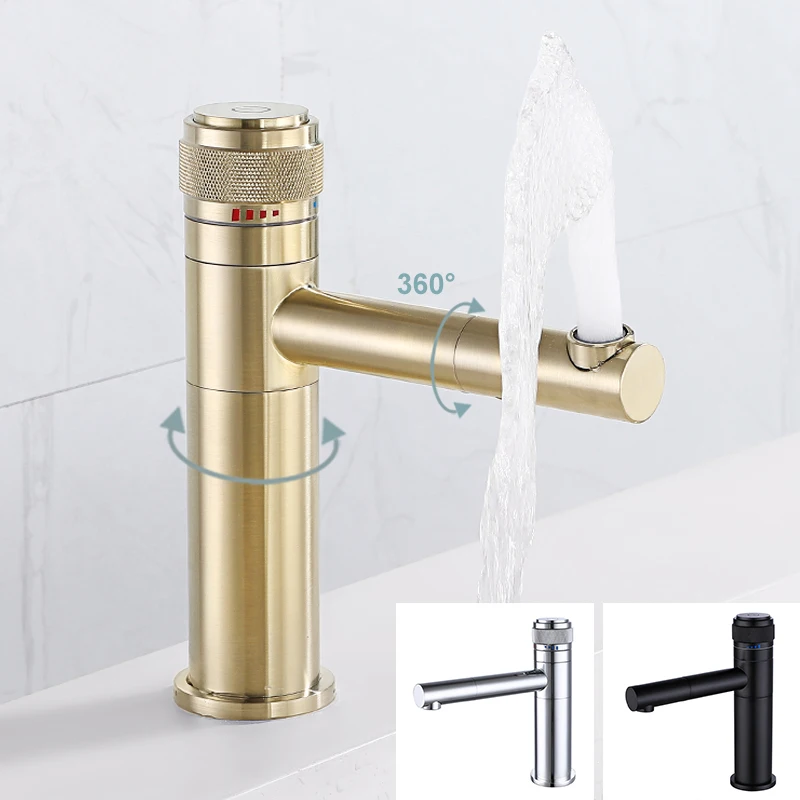 

Basin Faucets Knurled Handle Push Button Hot Cold Washbasin Faucet Bathroom Basin Swivel Spout Deck Mounted Water Mixer Tap