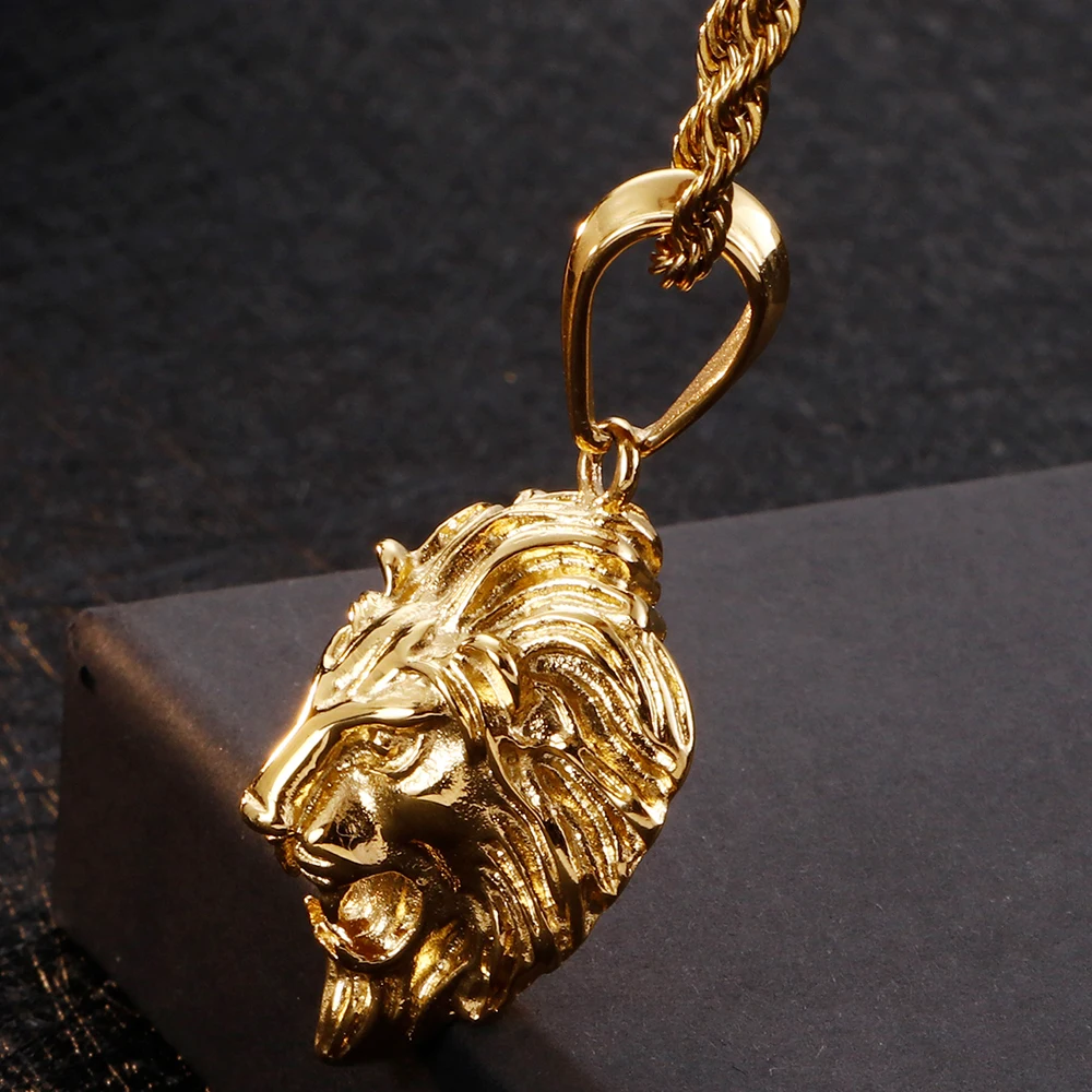 Готические золотые и черные подвески в виде головы льва ожерелья для лучших