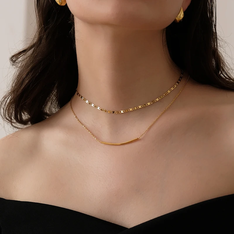 

INS new style European and American retro temperament cold titanium steel non-fading clavicle chain double layered necklace
