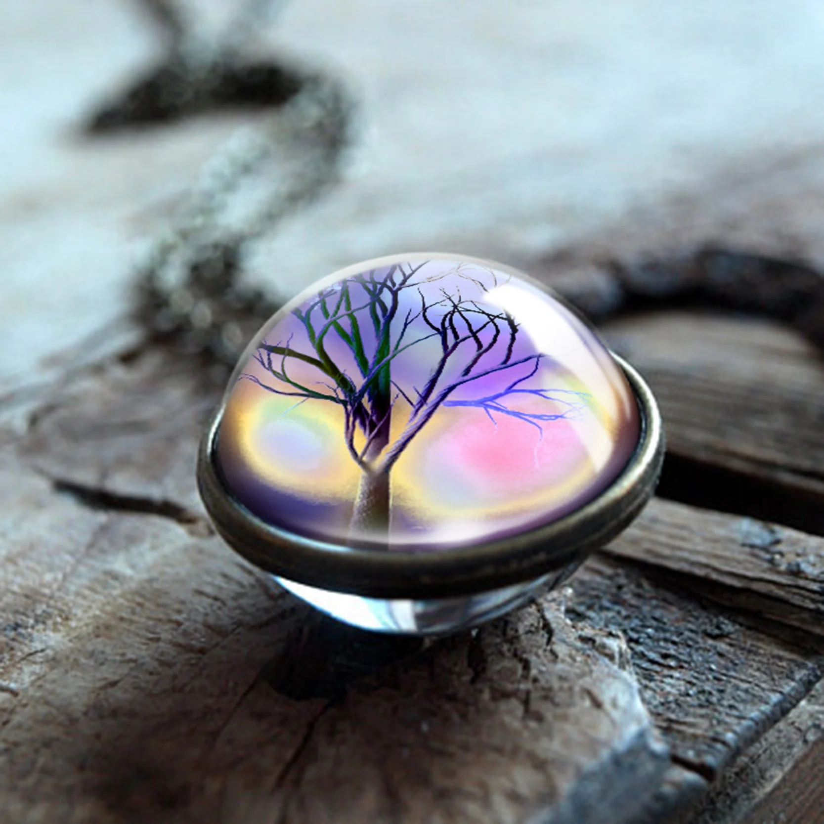 The Tree of Life Art ожерелье модный двойной боковый стеклянный шар подвеска бронзовая