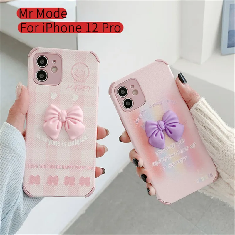 

Cute 3D Bow Knot Lambskin Anti-fall Shell Protective Cover Phone Shell For iPhone 12 MiNi 11 Pro Max XSMAX XR XS X SE 2 8 7 Plus