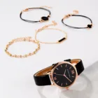 Простые женские часы, кварцевые часы с кожаным ремешком, аналоговые наручные часы, браслет, набор часов, женские часы
