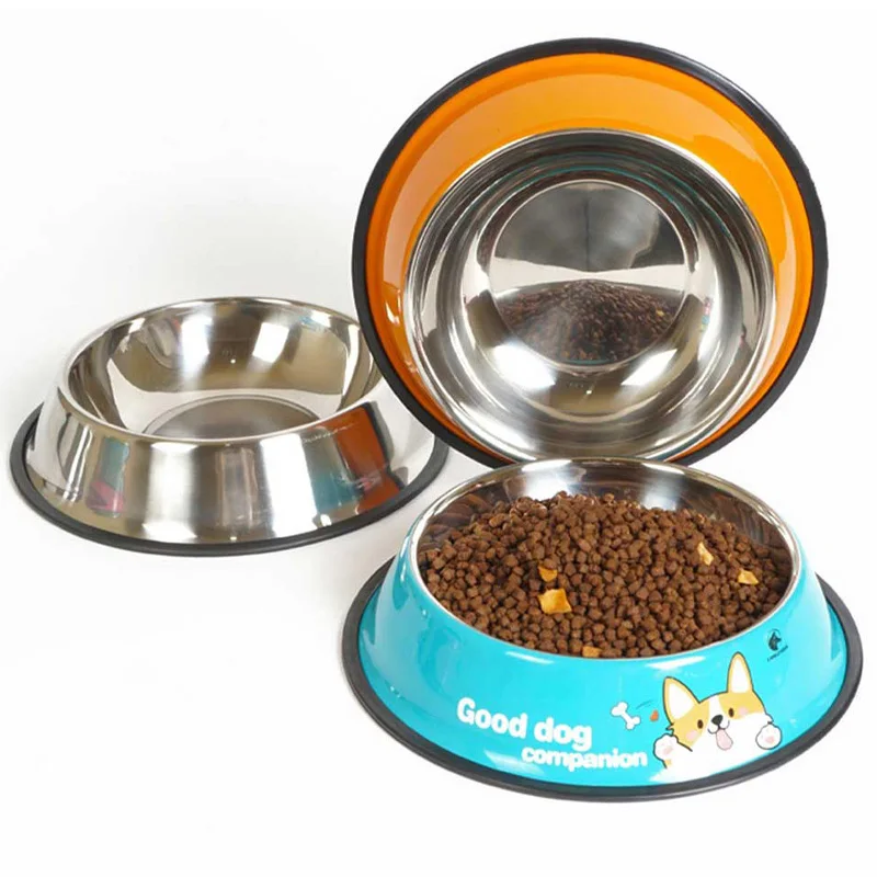 

Pet Supplies Stainless Steel Cartoon Graffiti Pattern Dog Bowl Large Capacity Cat Feeder Easy To Carry for Puppy Water Dispenser