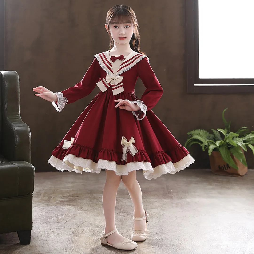 

Осенне-зимнее новое платье в студенческом стиле для девочек, синее платье с воротником и длинным рукавом, милая Пышная юбка принцессы, вечерние платья, платье